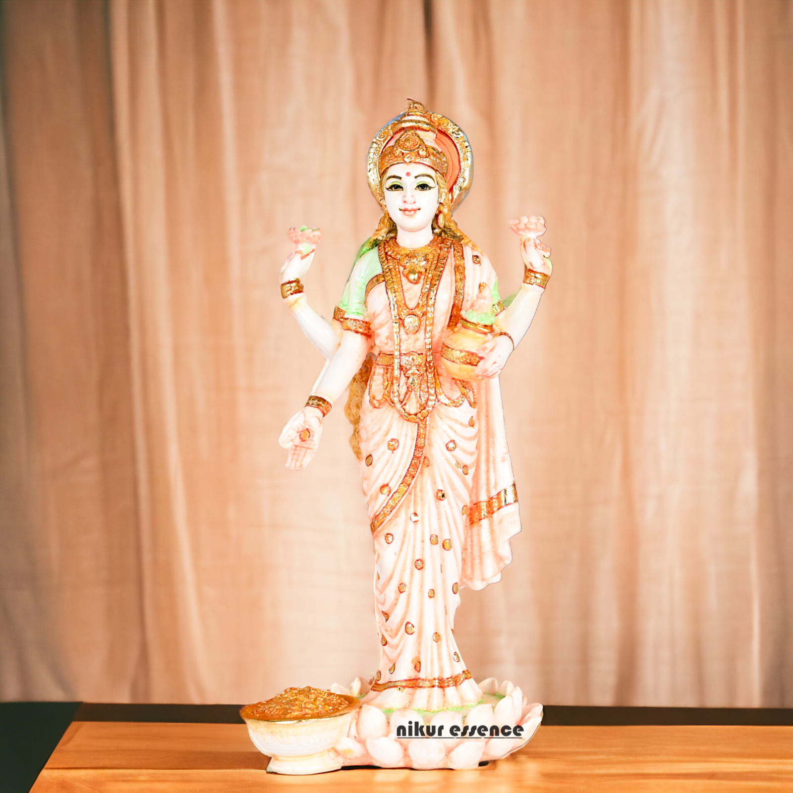 Sri Lakshmi Statue - Hand Painted Dust Marble Lakshmi Idol for Home Temple, Meditation Room Nikuressence