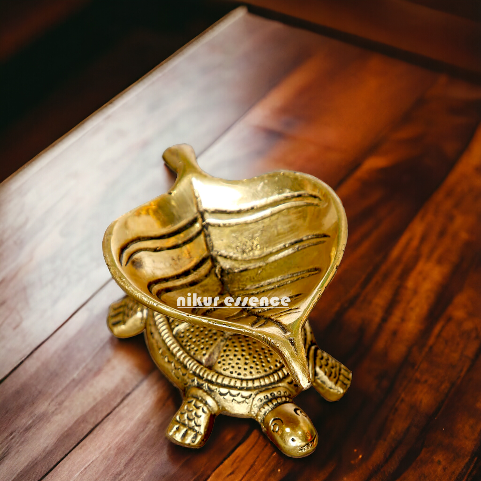 Solid Brass Leaf Tortoise Diya - 2.5 inches Nikuressence