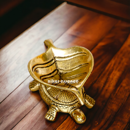 Solid Brass Leaf Tortoise Diya - 2.5 inches Nikuressence