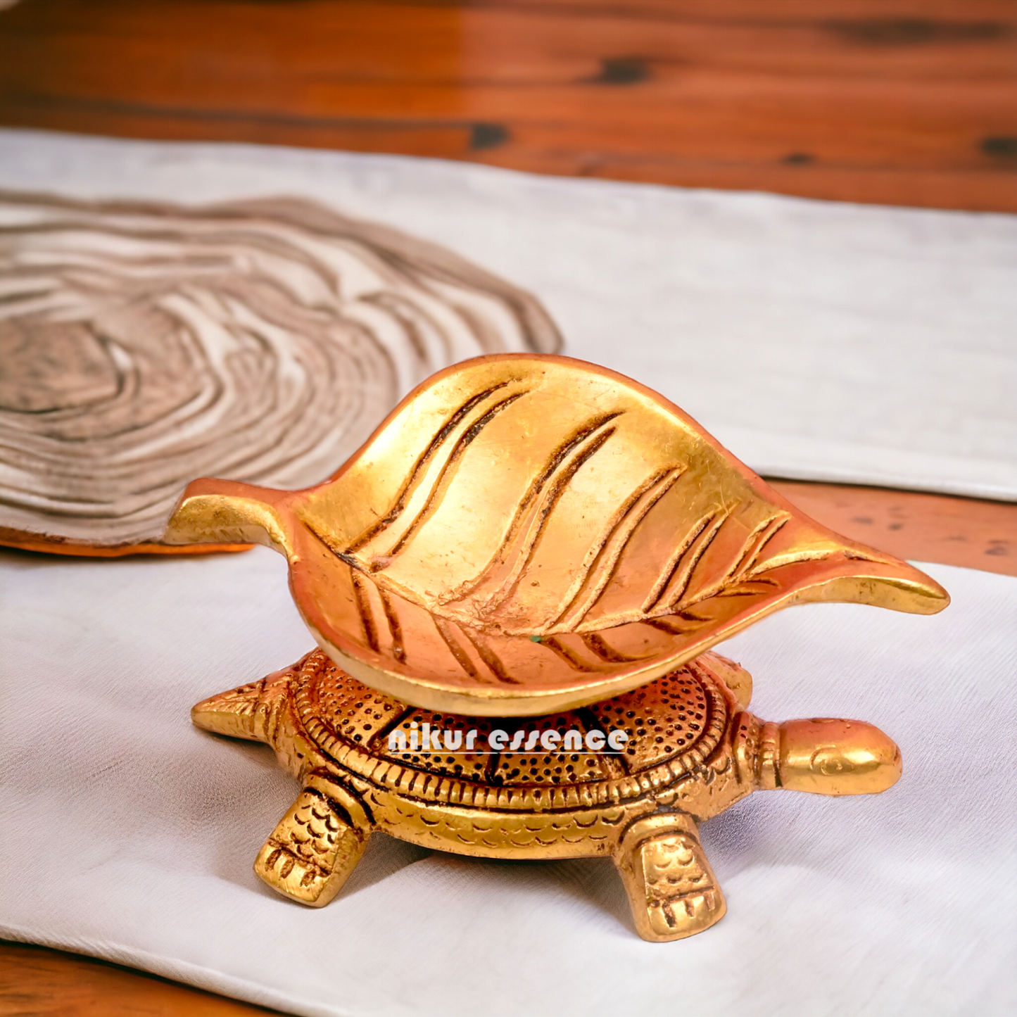 Solid Brass Leaf Tortoise Diya - 2.5 inches Nikuressence