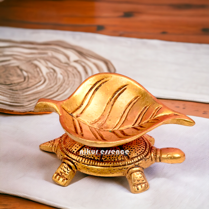 Solid Brass Leaf Tortoise Diya - 2.5 inches Nikuressence