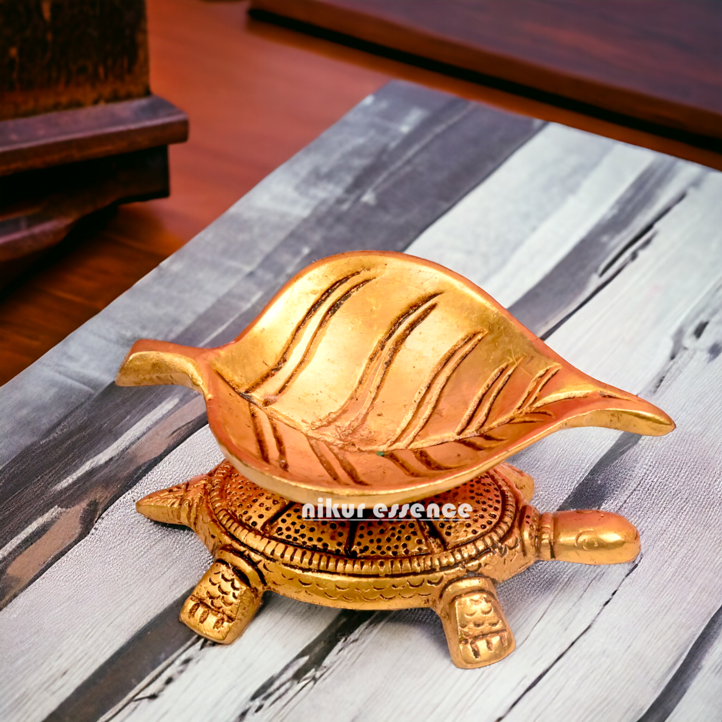 Solid Brass Leaf Tortoise Diya - 2.5 inches Nikuressence