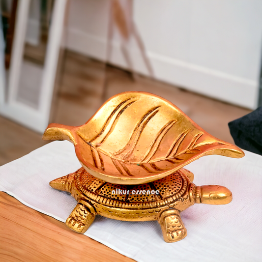 Solid Brass Leaf Tortoise Diya - 2.5 inches Nikuressence