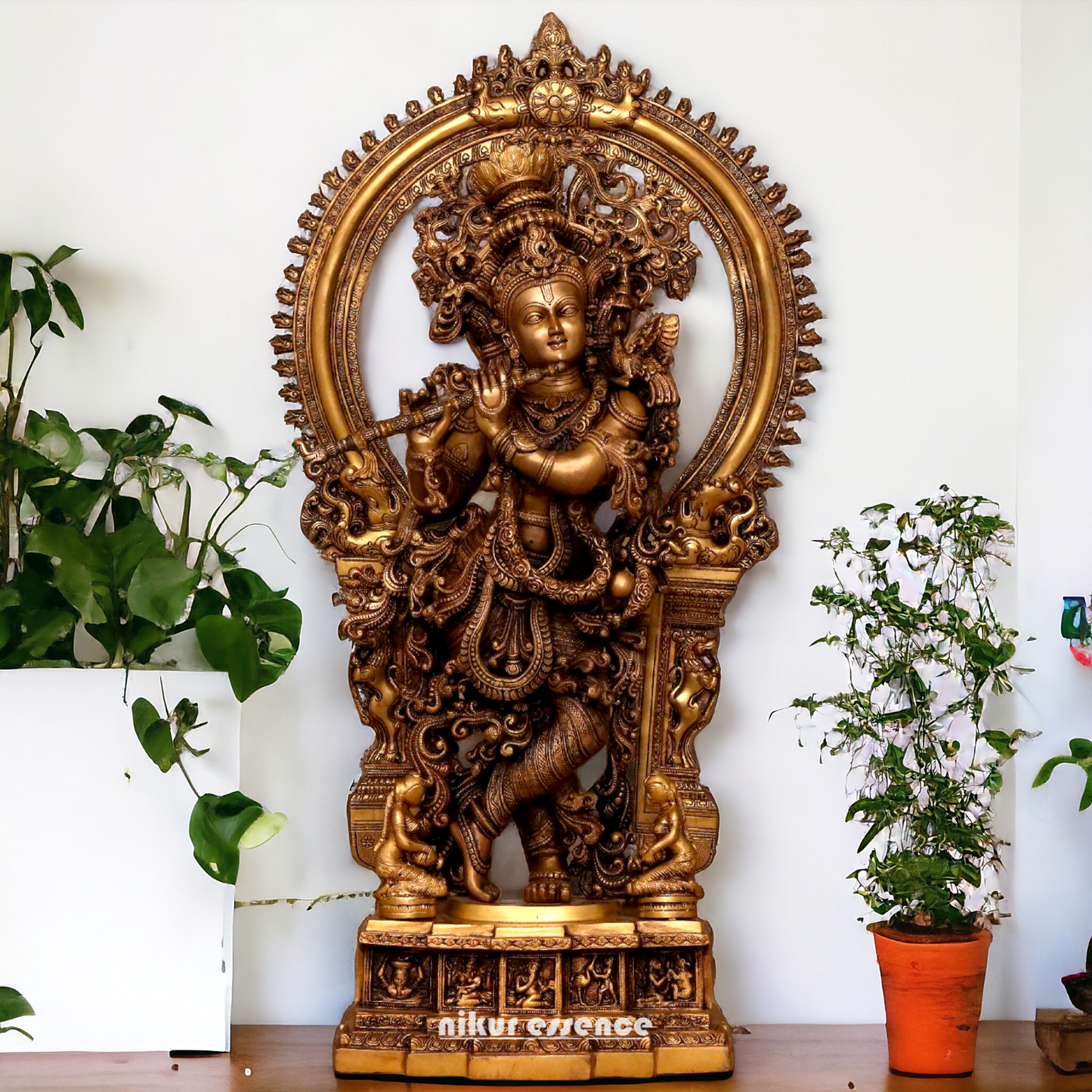 Buy Antique Brass Krishna Standing Big Idol - 32 inches Nikuressence