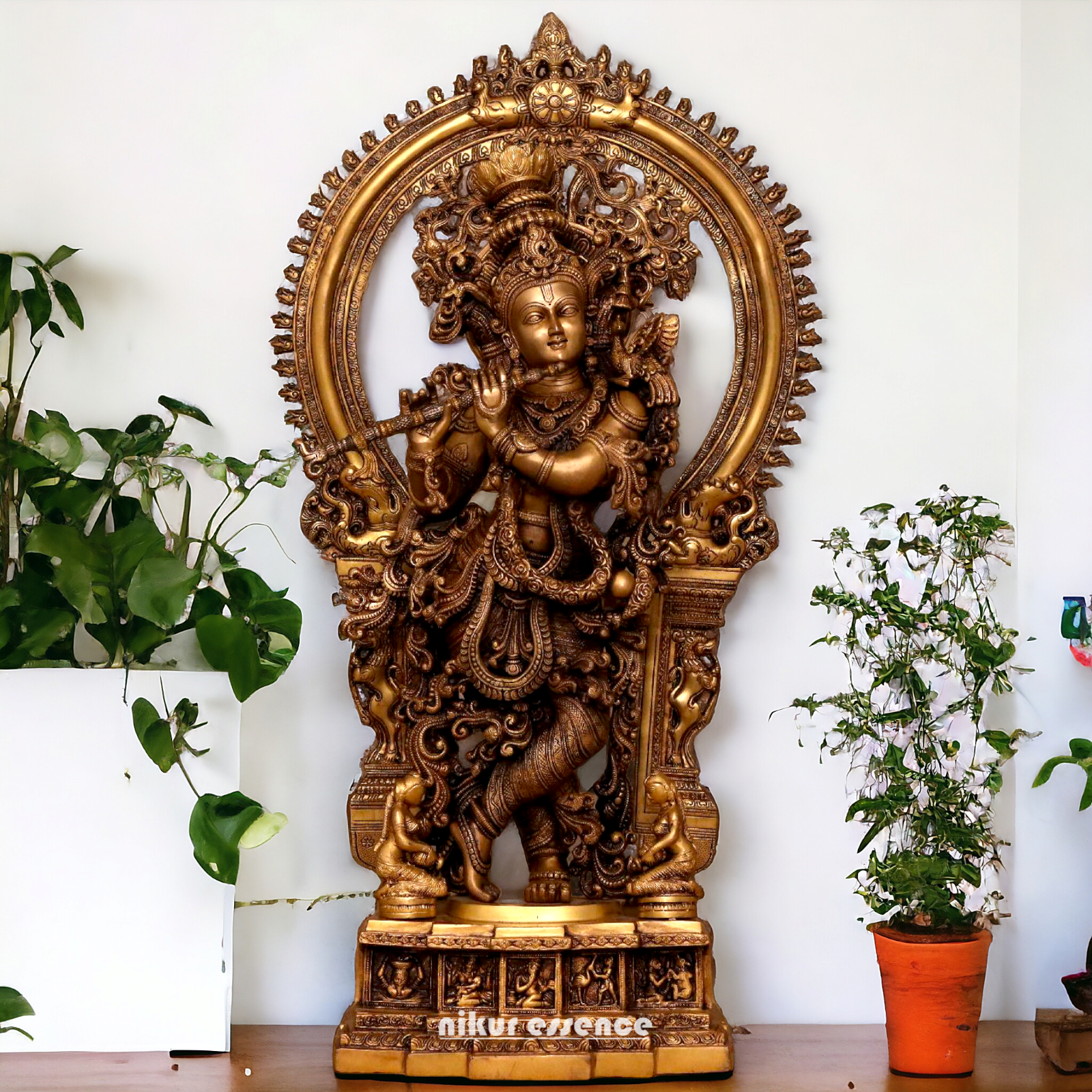 Buy Antique Brass Krishna Standing Big Idol - 32 inches Nikuressence