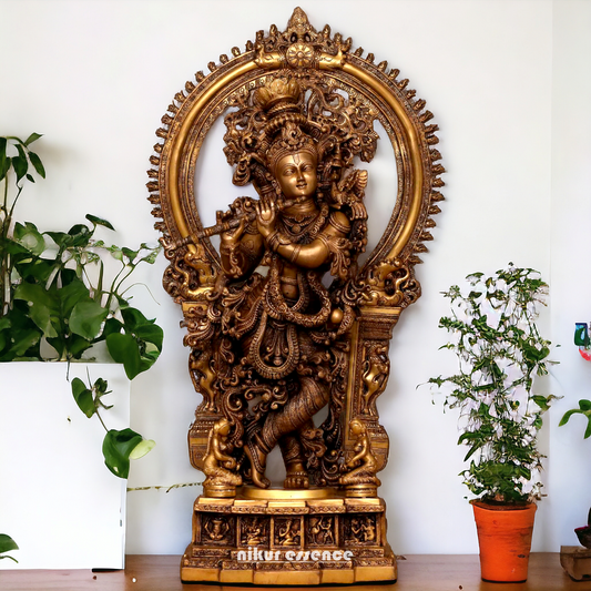 Buy Antique Brass Krishna Standing Big Idol - 32 inches Nikuressence