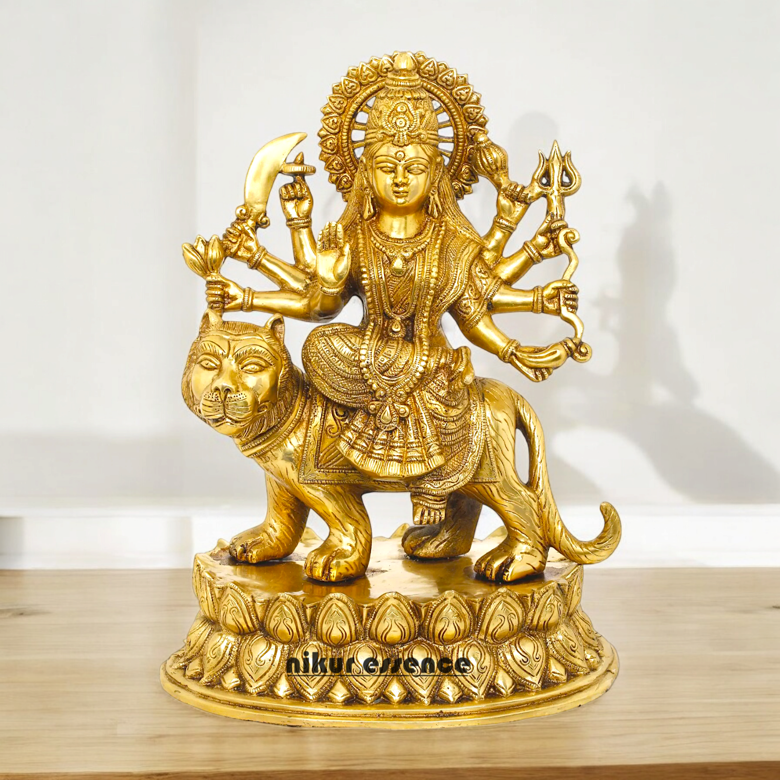 Solid Brass Durga Sherawali maa Sitting on Lion - 15.354 inches Nikuressence