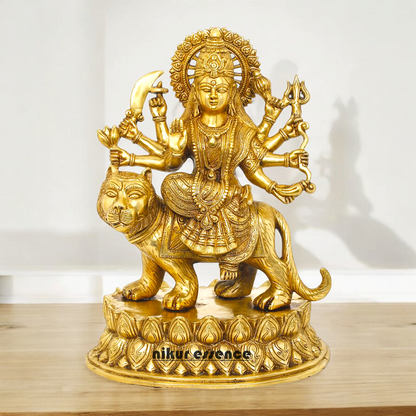 Solid Brass Durga Sherawali maa Sitting on Lion - 15.354 inches Nikuressence