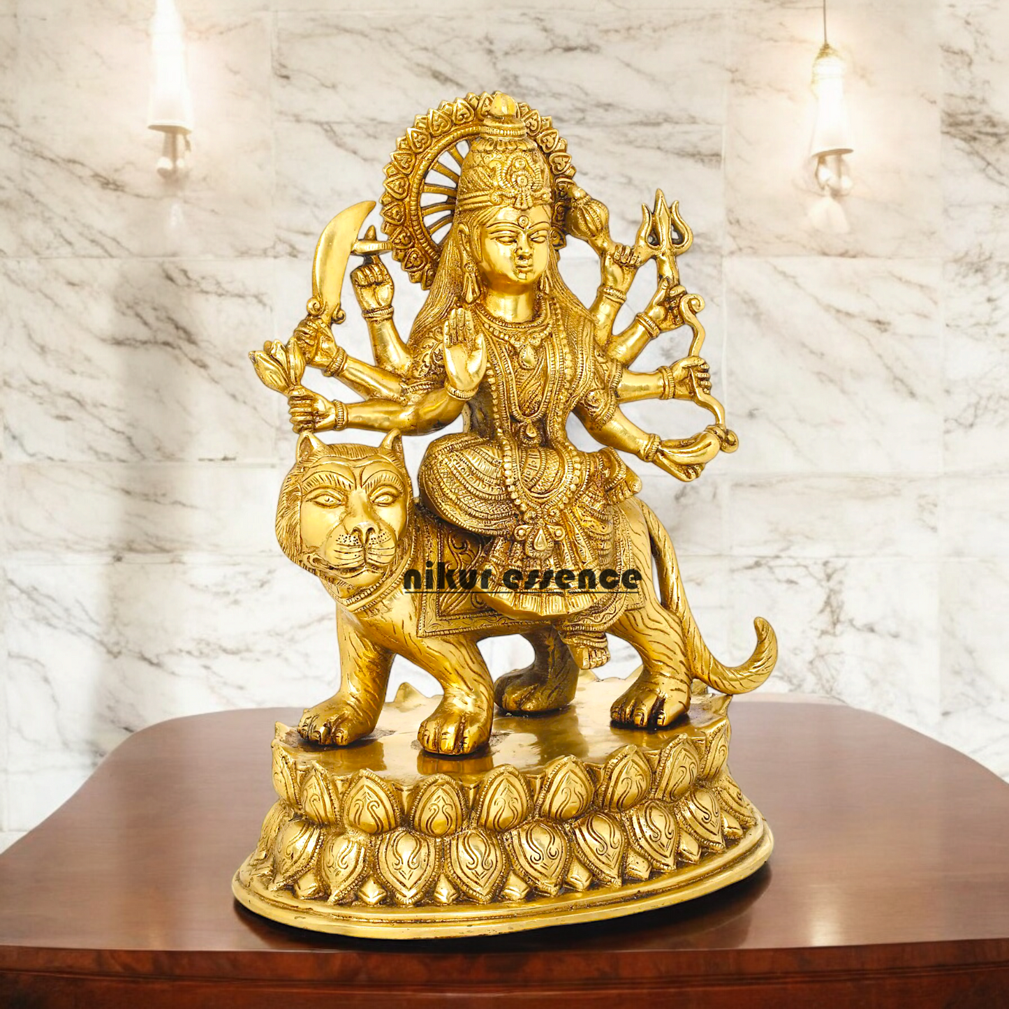 Solid Brass Durga Sherawali maa Sitting on Lion - 15.354 inches Nikuressence