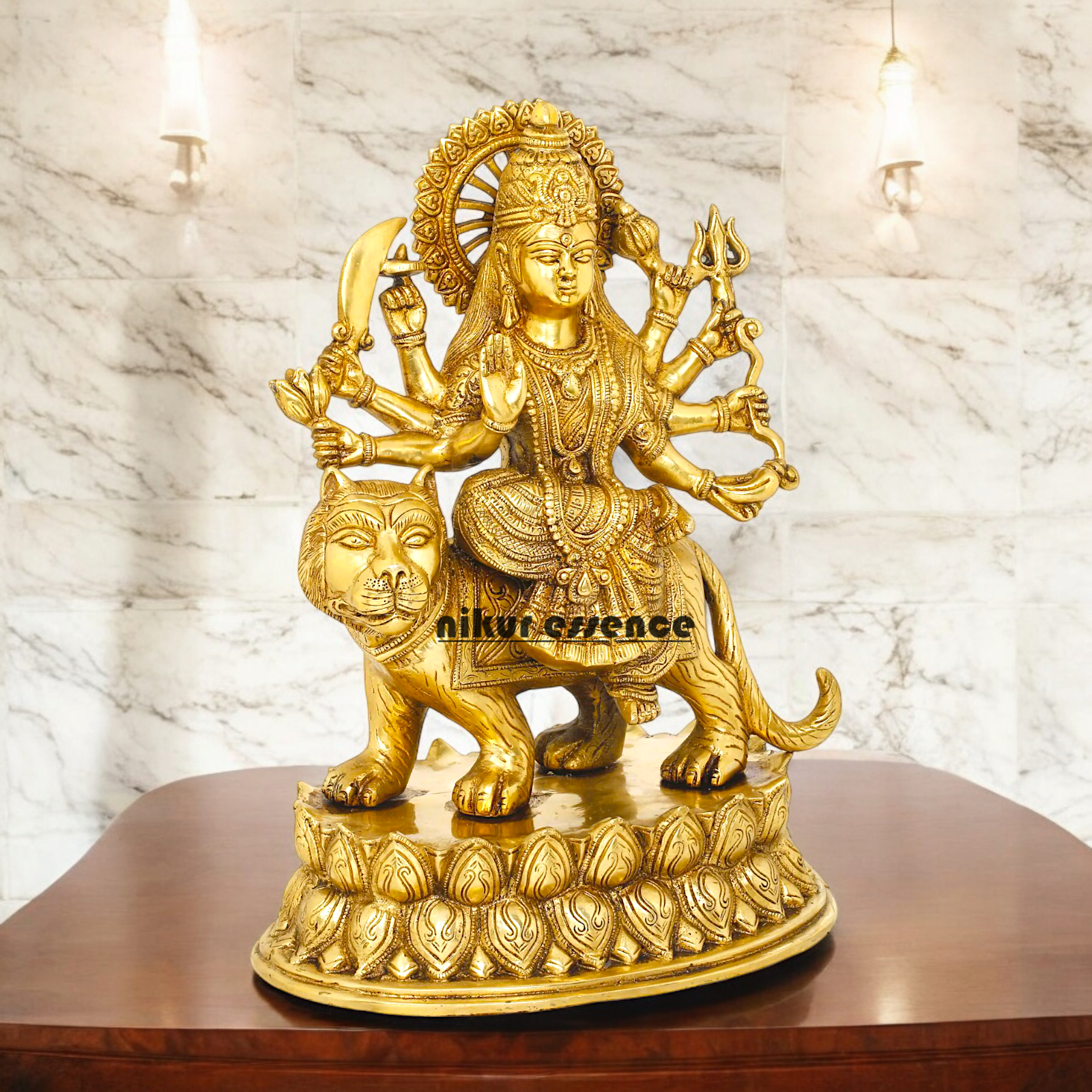 Solid Brass Durga Sherawali maa Sitting on Lion - 15.354 inches Nikuressence