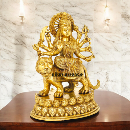 Solid Brass Durga Sherawali maa Sitting on Lion - 15.354 inches Nikuressence