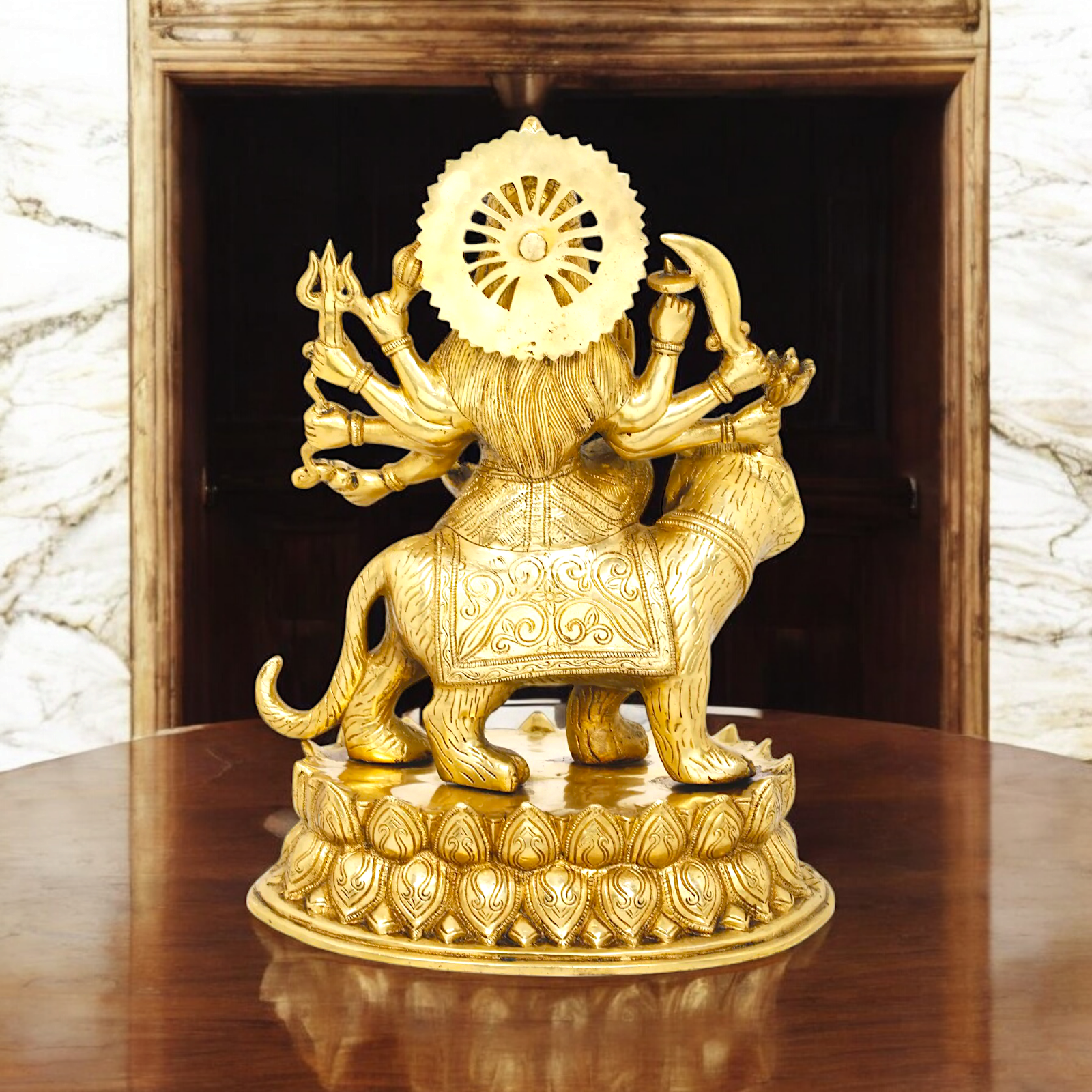 Solid Brass Durga Sherawali maa Sitting on Lion - 15.354 inches Nikuressence