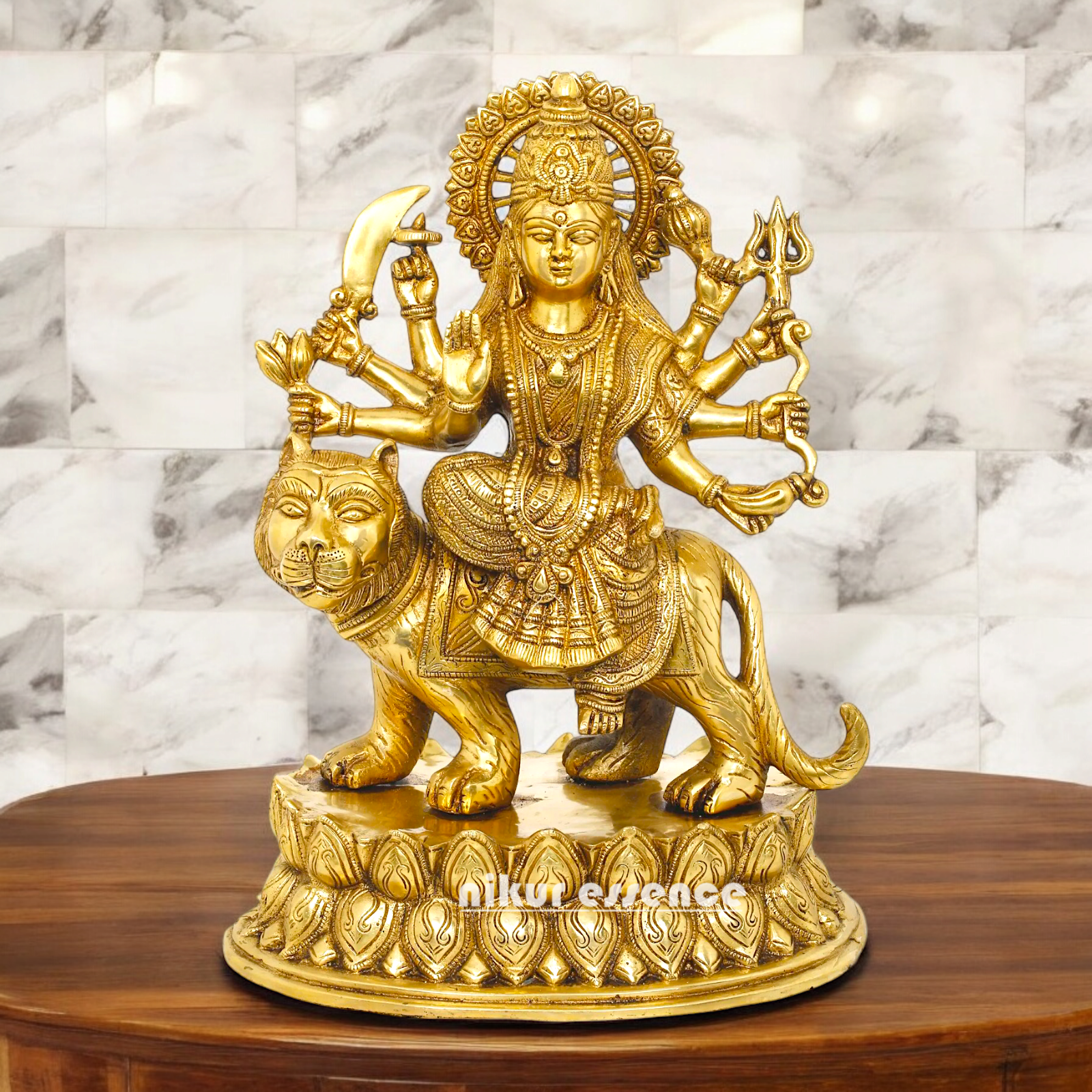 Solid Brass Durga Sherawali maa Sitting on Lion - 15.354 inches Nikuressence