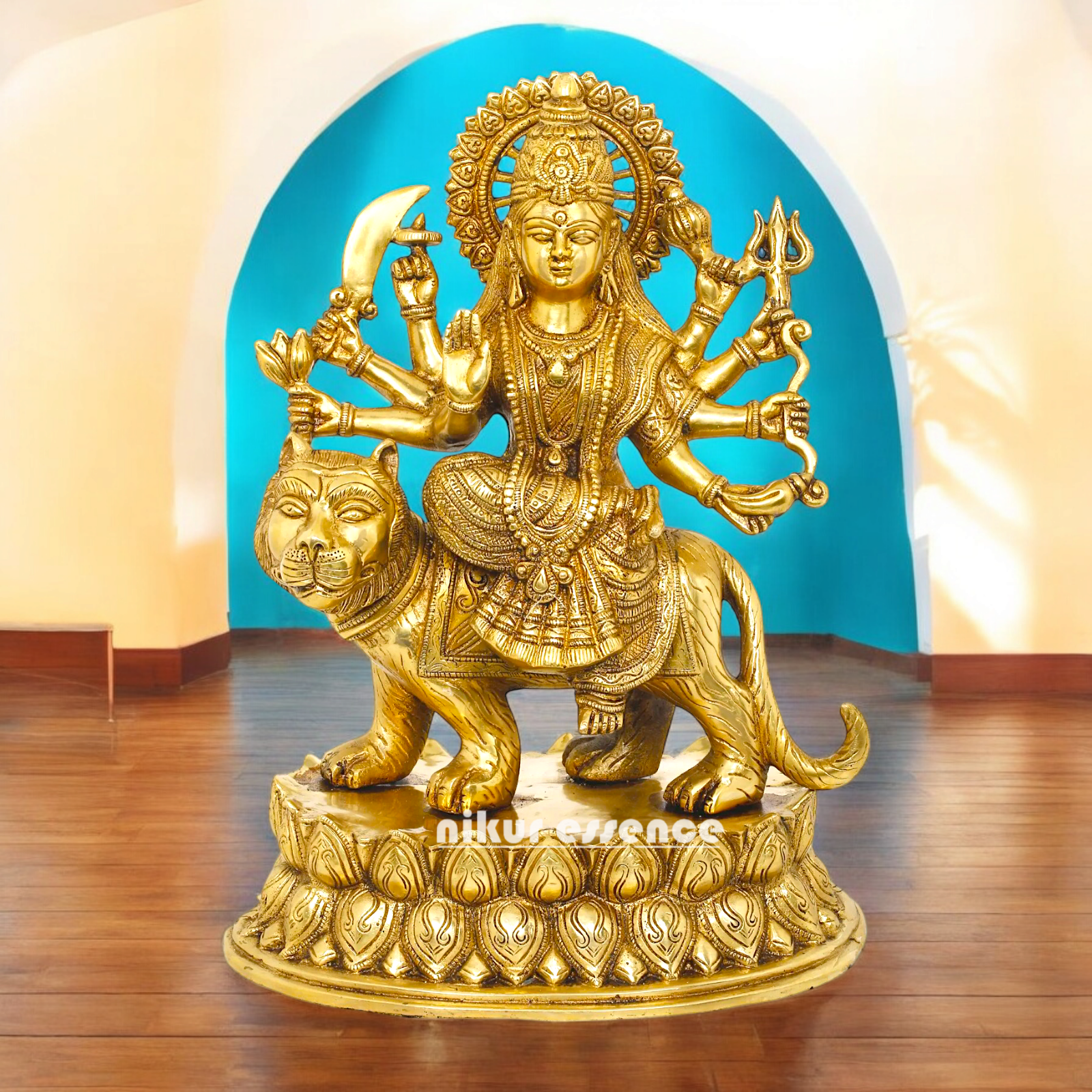 Solid Brass Durga Sherawali maa Sitting on Lion - 15.354 inches Nikuressence