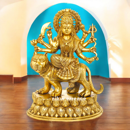 Solid Brass Durga Sherawali maa Sitting on Lion - 15.354 inches Nikuressence