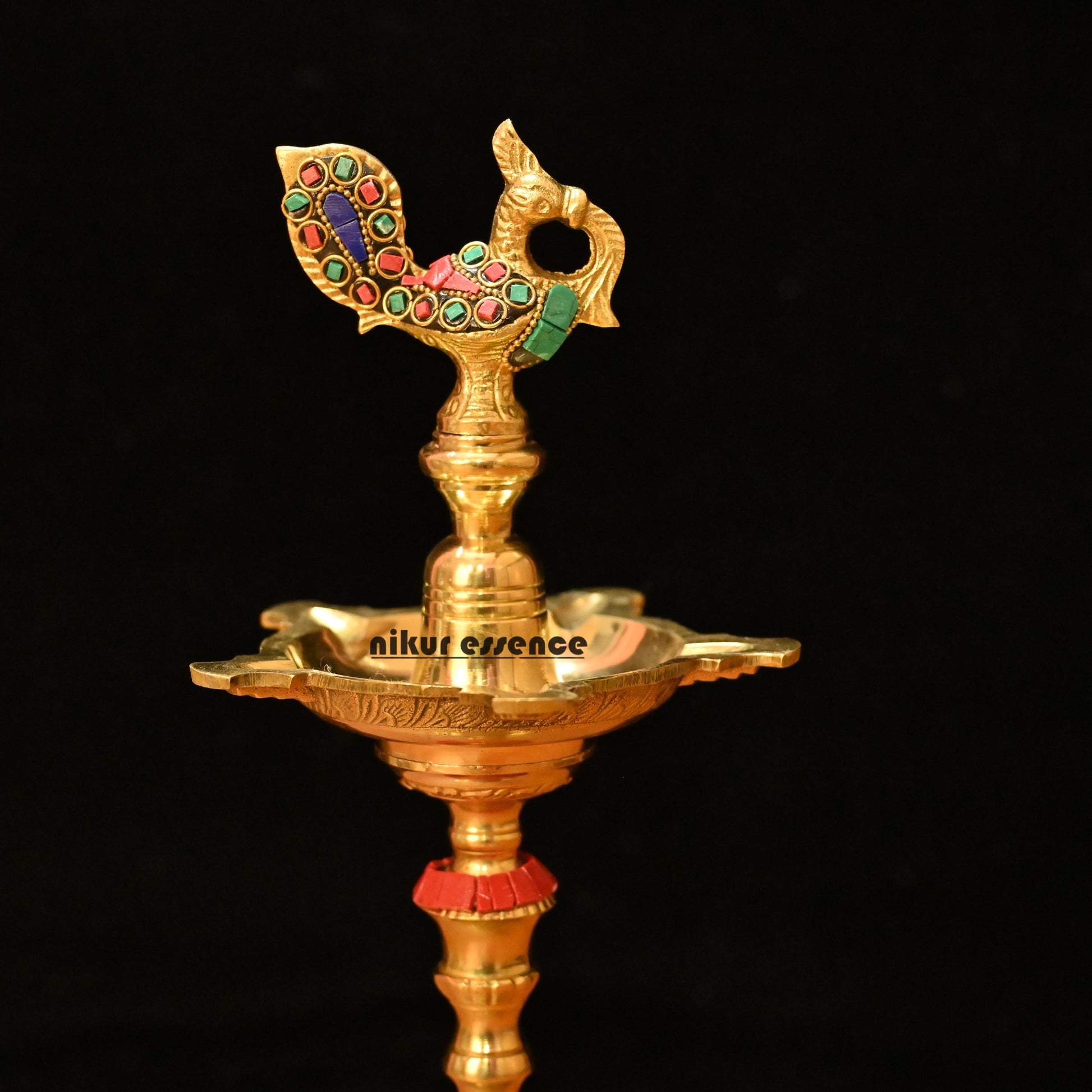 Buy brass vilakku Kuthu diya| South Indian Brass vilakku in stone work Nikuressence