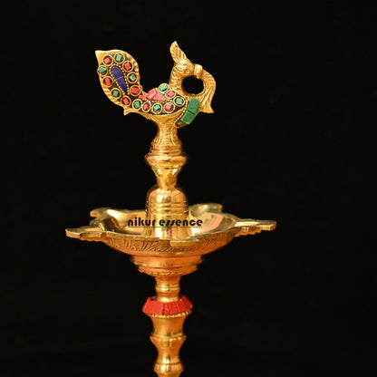 Buy brass vilakku Kuthu diya| South Indian Brass vilakku in stone work Nikuressence