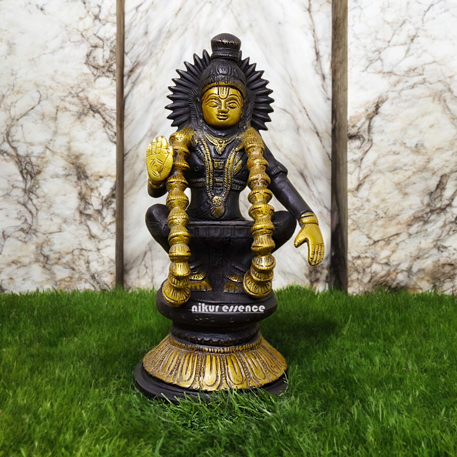 Brass Ayyappa Sitting statue - 9 inch Nikuressence