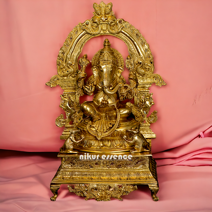 Solid Brass Ganesha Sitting on Singhasan - 28 inches Nikuressence
