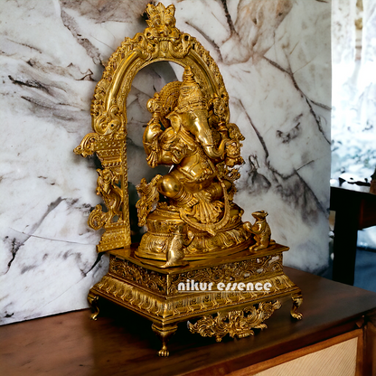 Solid Brass Ganesha Sitting on Singhasan - 28 inches Nikuressence