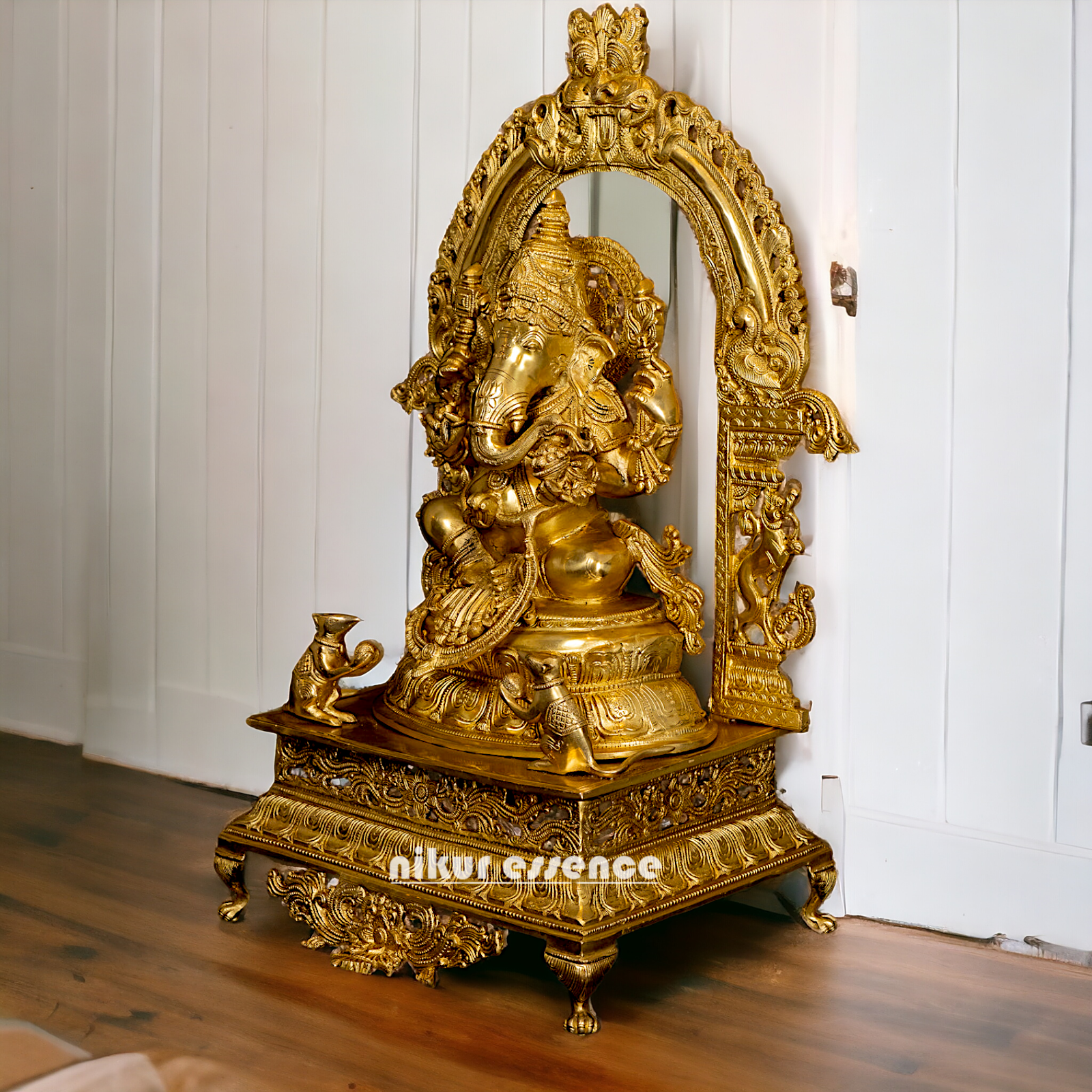 Solid Brass Ganesha Sitting on Singhasan - 28 inches Nikuressence