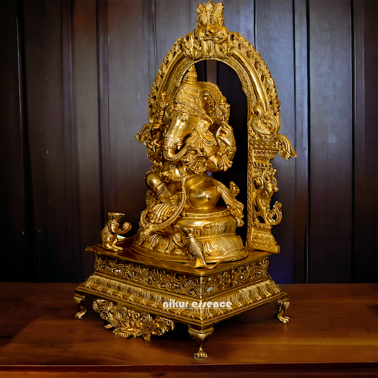 Solid Brass Ganesha Sitting on Singhasan - 28 inches Nikuressence