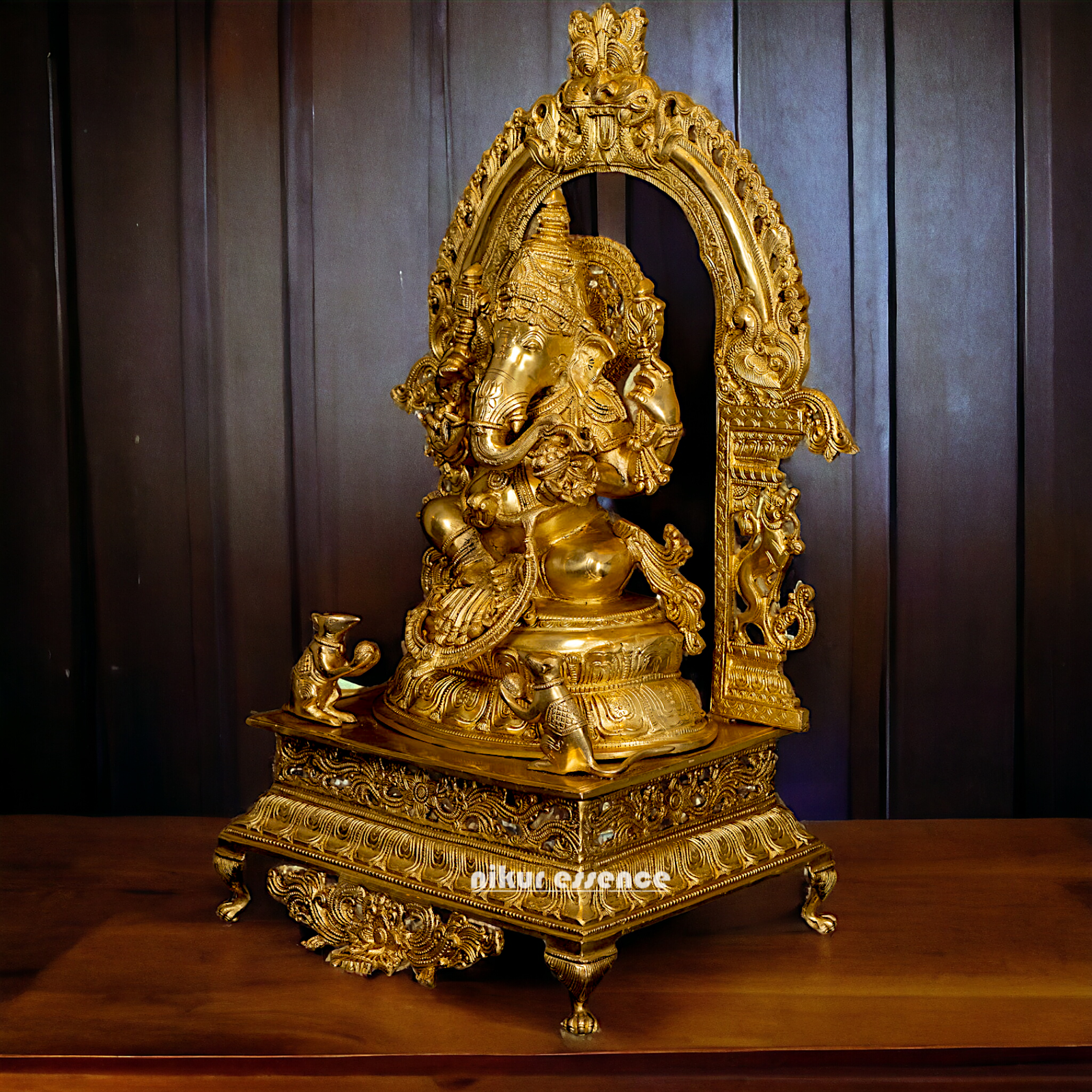 Solid Brass Ganesha Sitting on Singhasan - 28 inches Nikuressence