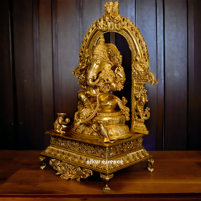 Solid Brass Ganesha Sitting on Singhasan - 28 inches Nikuressence