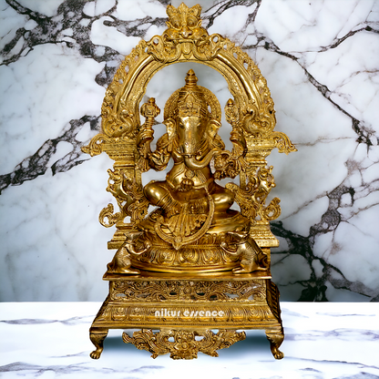 Solid Brass Ganesha Sitting on Singhasan - 28 inches Nikuressence