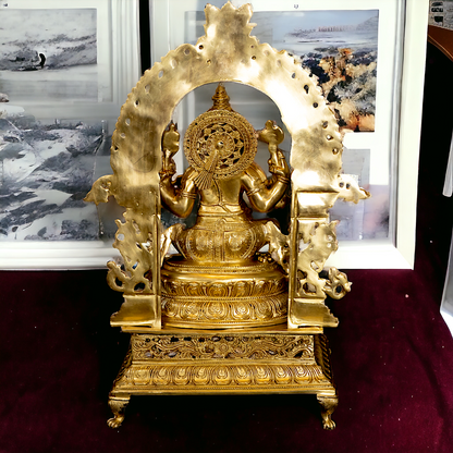 Solid Brass Ganesha Sitting on Singhasan - 28 inches Nikuressence