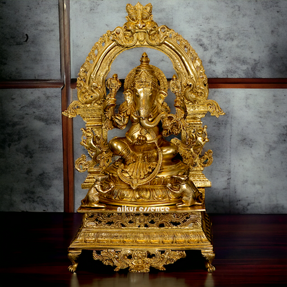 Solid Brass Ganesha Sitting on Singhasan - 28 inches Nikuressence