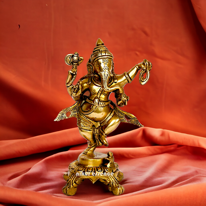 Lord Ganesha Dancing Ganpati Brass idol - 9 inches Nikuressence