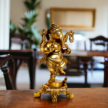 Lord Ganesha Dancing Ganpati Brass idol - 9 inches Nikuressence
