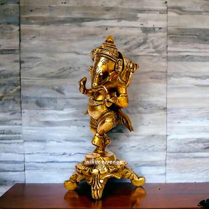 Lord Ganesha Dancing Ganpati Brass idol - 9 inches Nikuressence