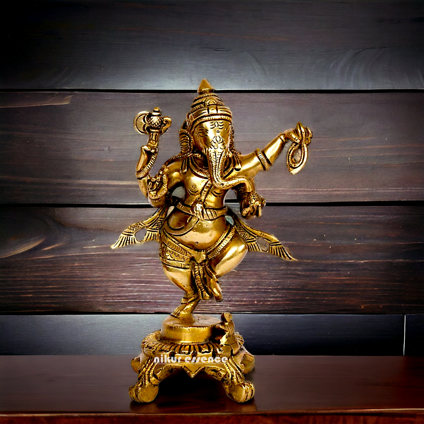 Lord Ganesha Dancing Ganpati Brass idol - 9 inches Nikuressence