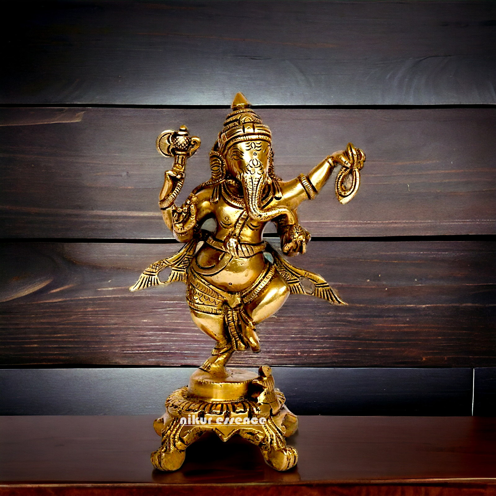 Lord Ganesha Dancing Ganpati Brass idol - 9 inches Nikuressence