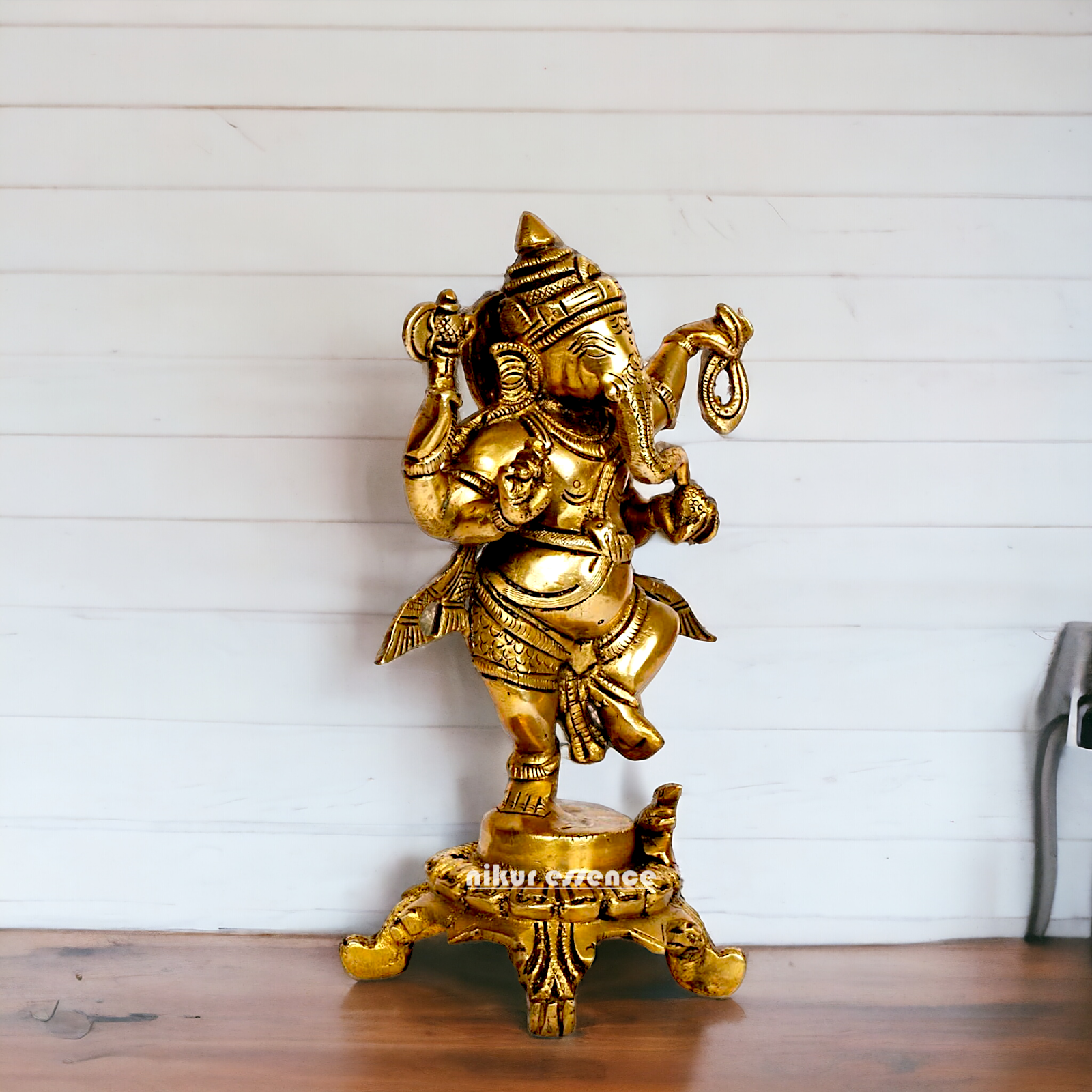 Lord Ganesha Dancing Ganpati Brass idol - 9 inches Nikuressence