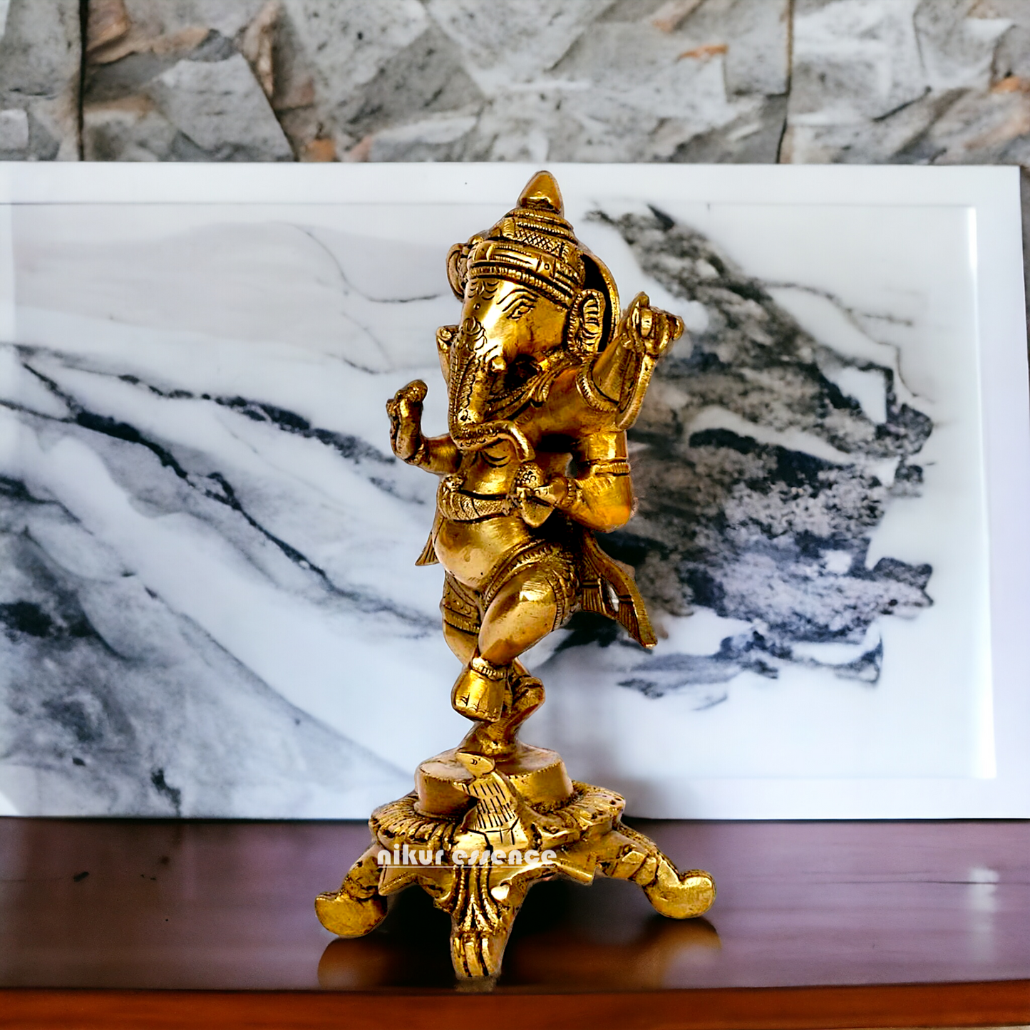 Lord Ganesha Dancing Ganpati Brass idol - 9 inches Nikuressence