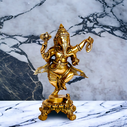 Lord Ganesha Dancing Ganpati Brass idol - 9 inches Nikuressence