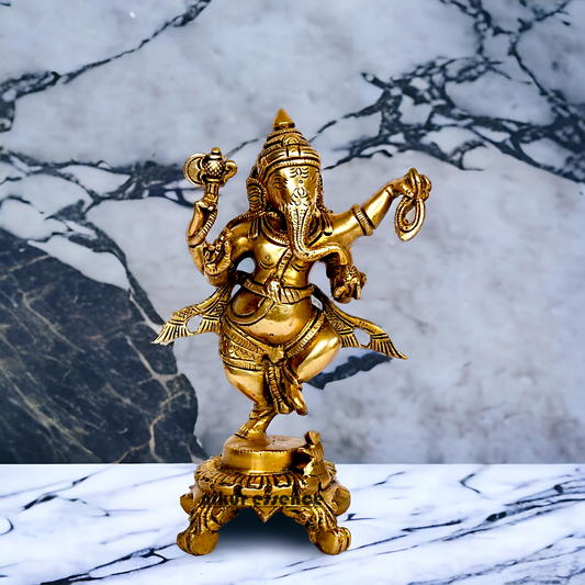 Lord Ganesha Dancing Ganpati Brass idol - 9 inches Nikuressence