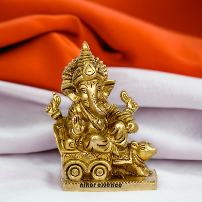 Solid Brass Ganesha riding on rat ganpati statue - 3.75 inches Nikuressence