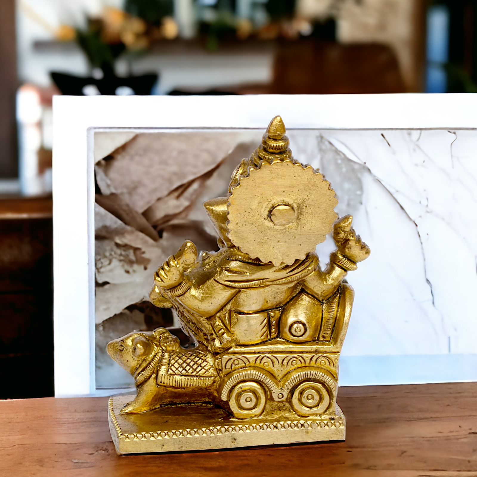 Solid Brass Ganesha riding on rat ganpati statue - 3.75 inches Nikuressence