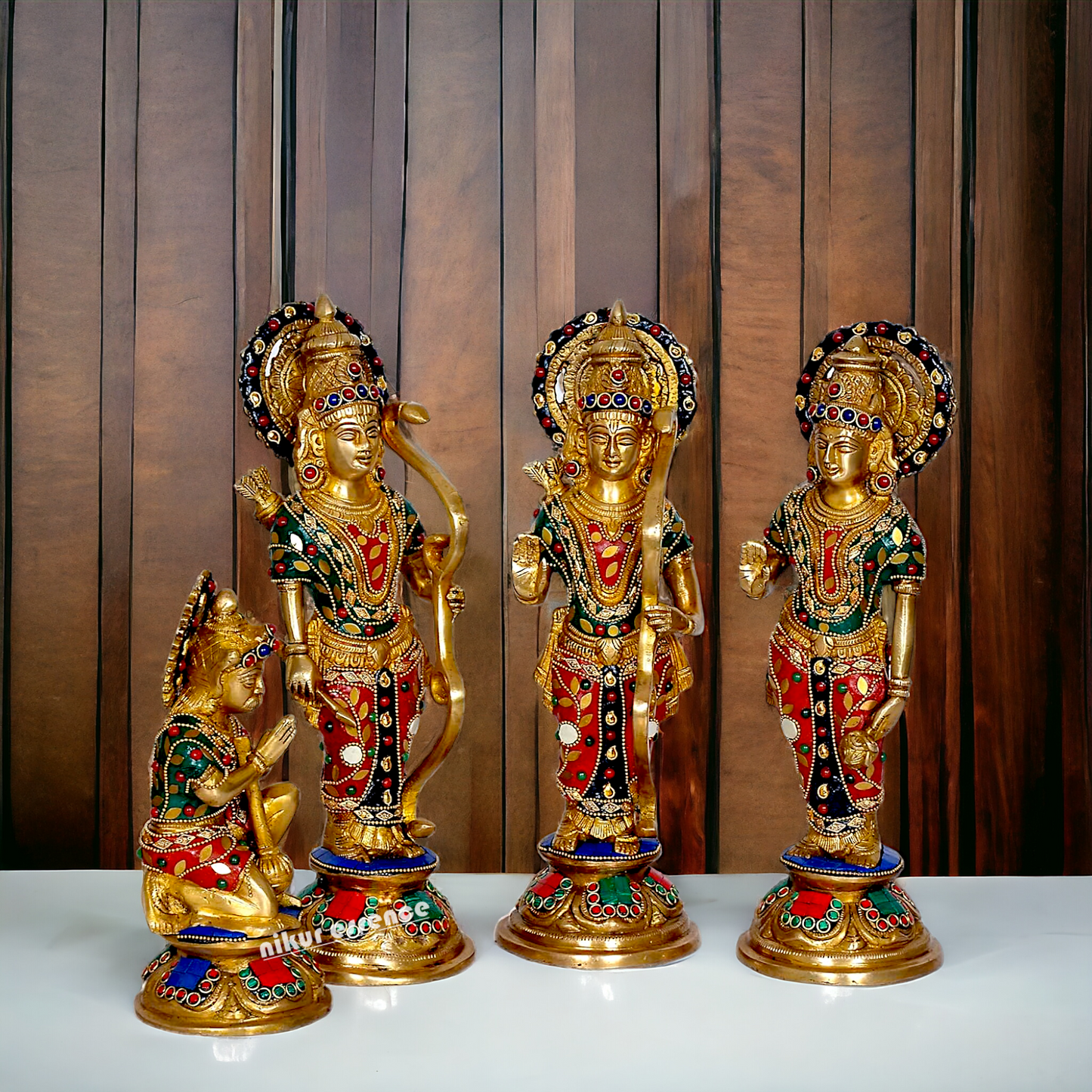 Large Ram Parivar Darbar Brass with stone work idol - 12.5 inches Nikuressence