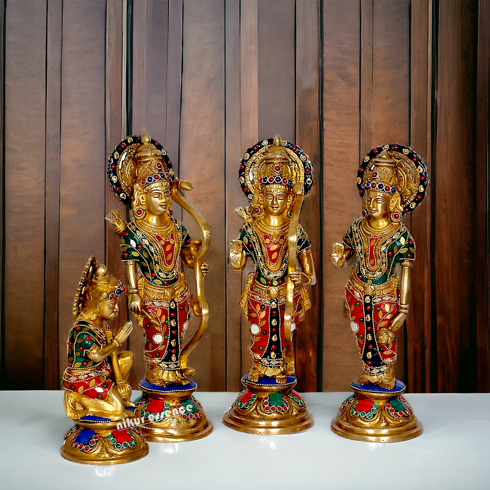 Large Ram Parivar Darbar Brass with stone work idol - 12.5 inches Nikuressence