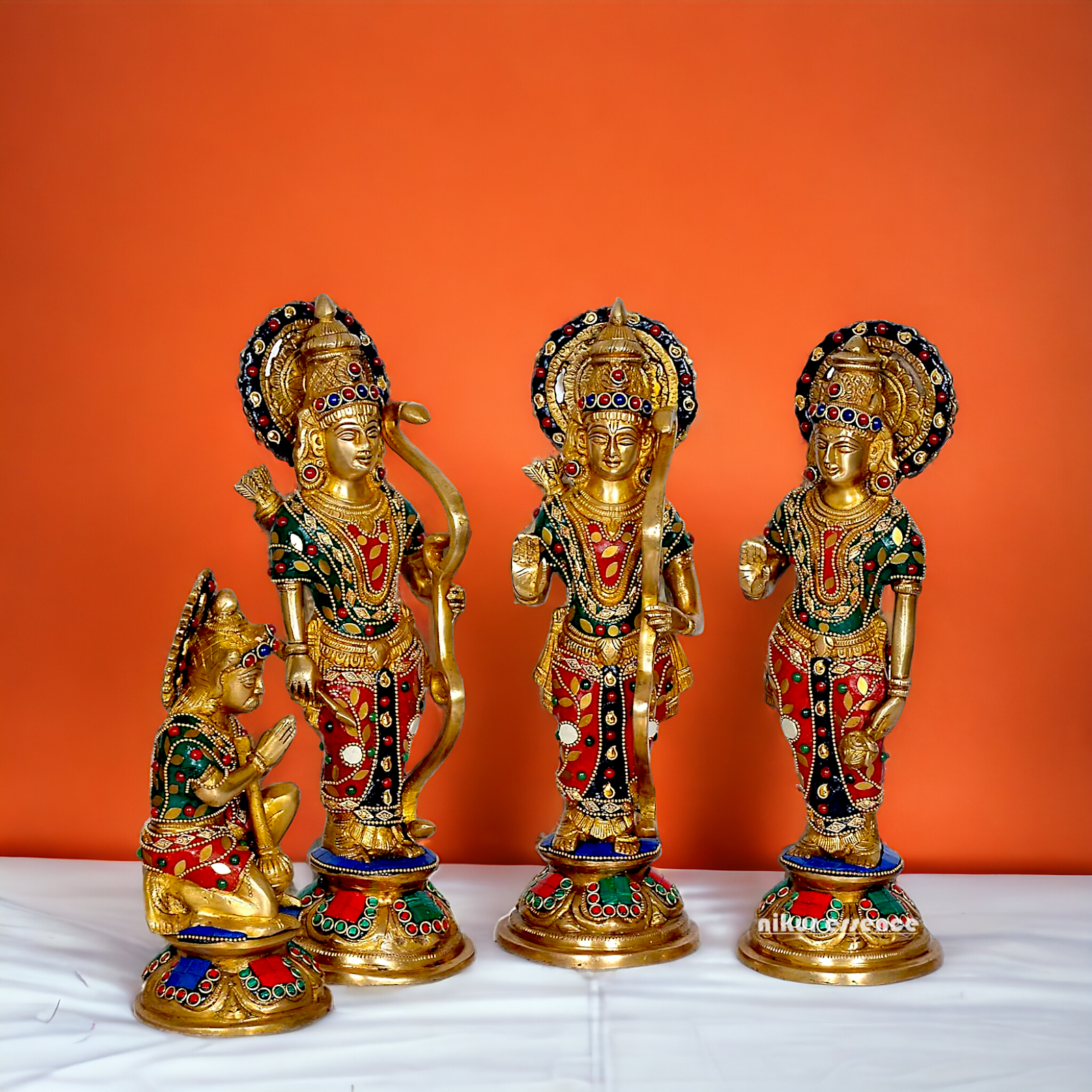 Large Ram Parivar Darbar Brass with stone work idol - 12.5 inches Nikuressence