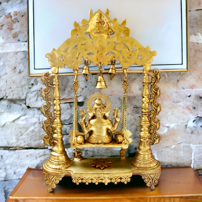 Large Ganesha Swing Jhula solid brass idol - 26 inches Nikuressence