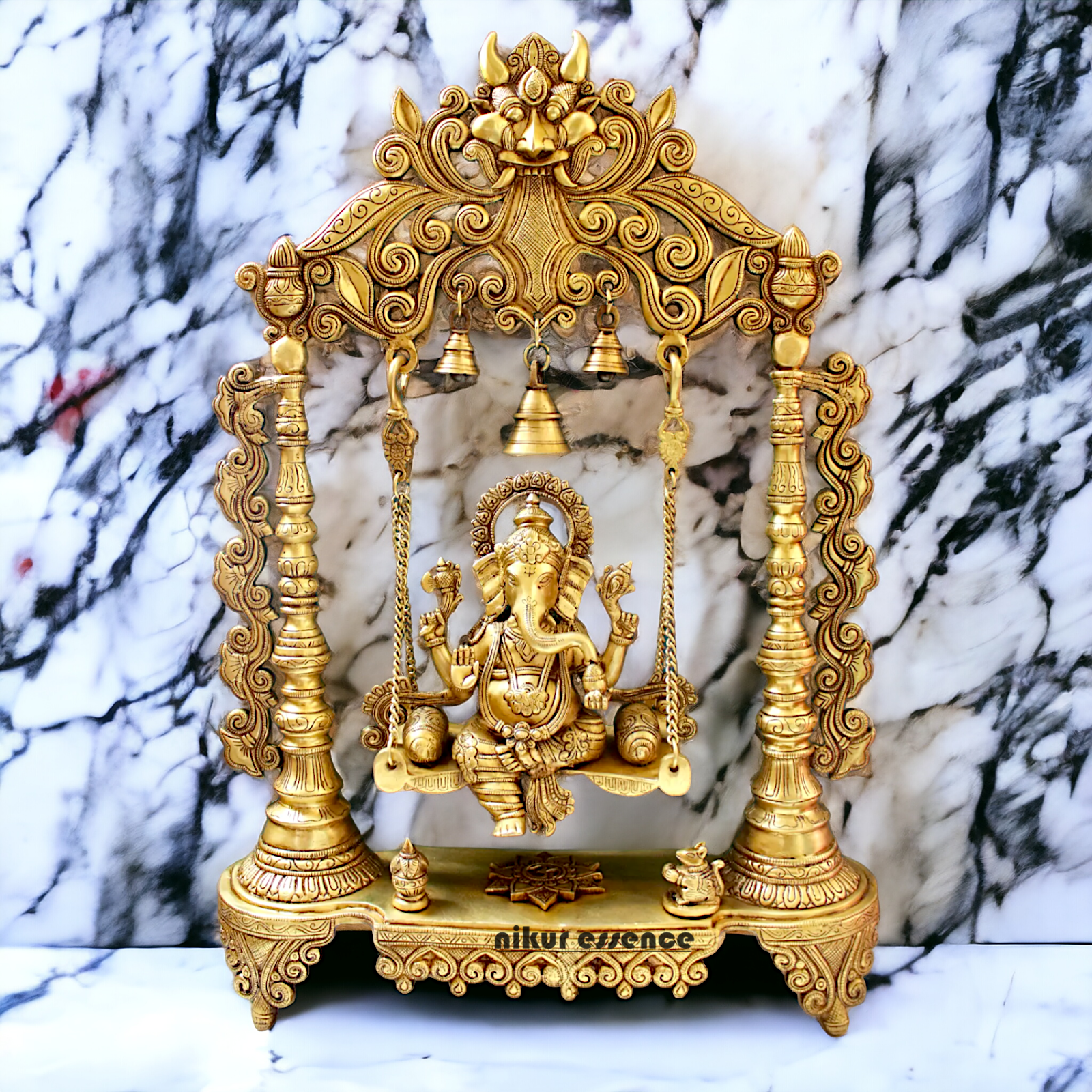 Large Ganesha Swing Jhula solid brass idol - 26 inches Nikuressence