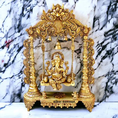 Large Ganesha Swing Jhula solid brass idol - 26 inches Nikuressence