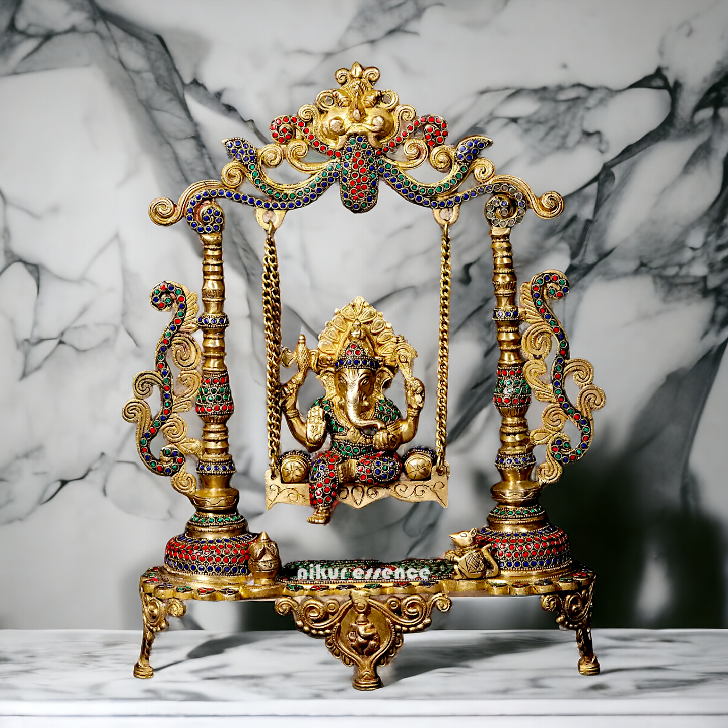 Buy Vinayaka swinging Jhula Ganesha Brass with Stone Work idol - 18 inches Nikuressence