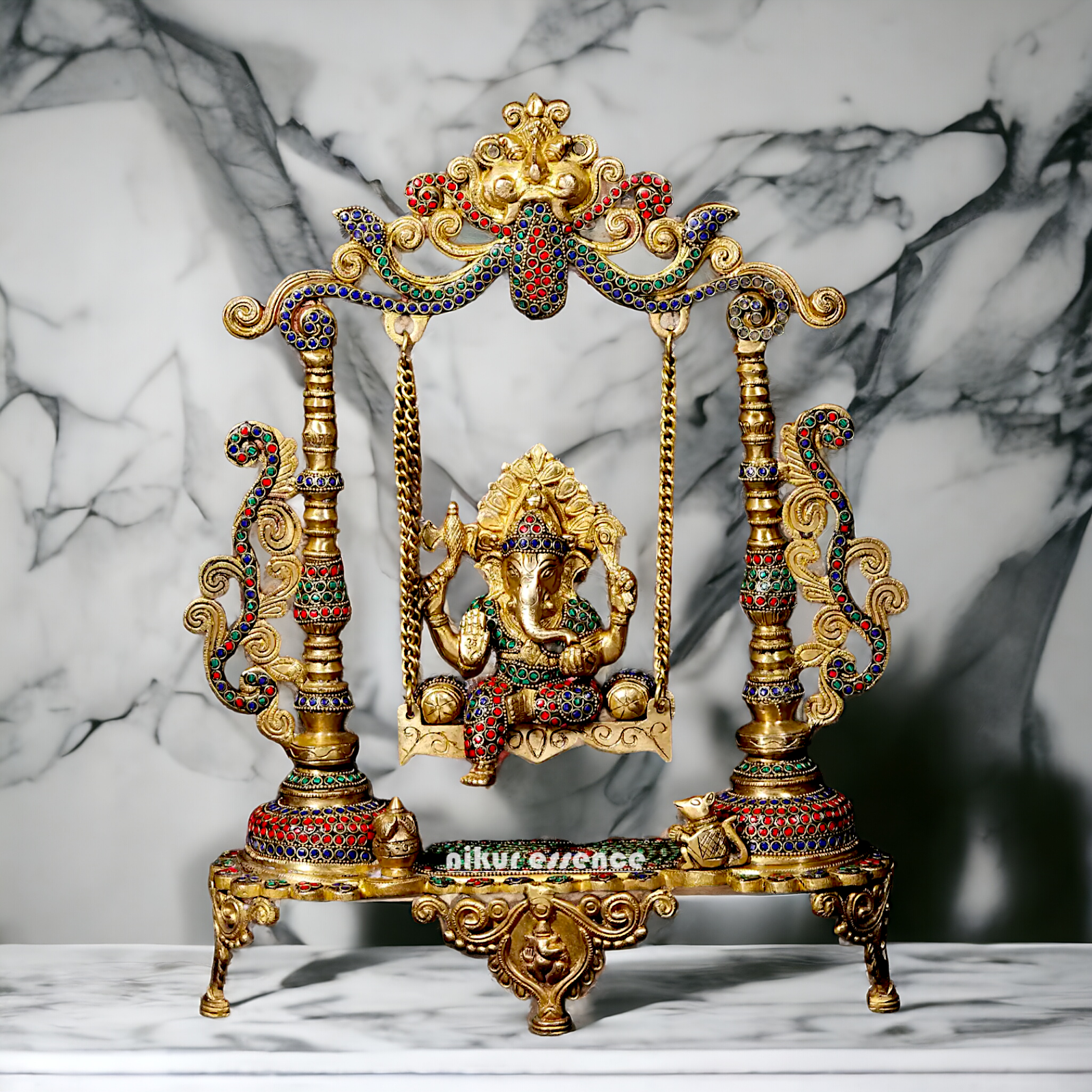 Buy Vinayaka swinging Jhula Ganesha Brass with Stone Work idol - 18 inches Nikuressence